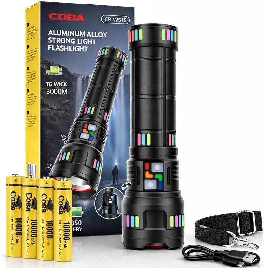 Lanternă metalică profesională cu rază de acțiune 3000m si acumulator 40.000mAh COBA CB-W518