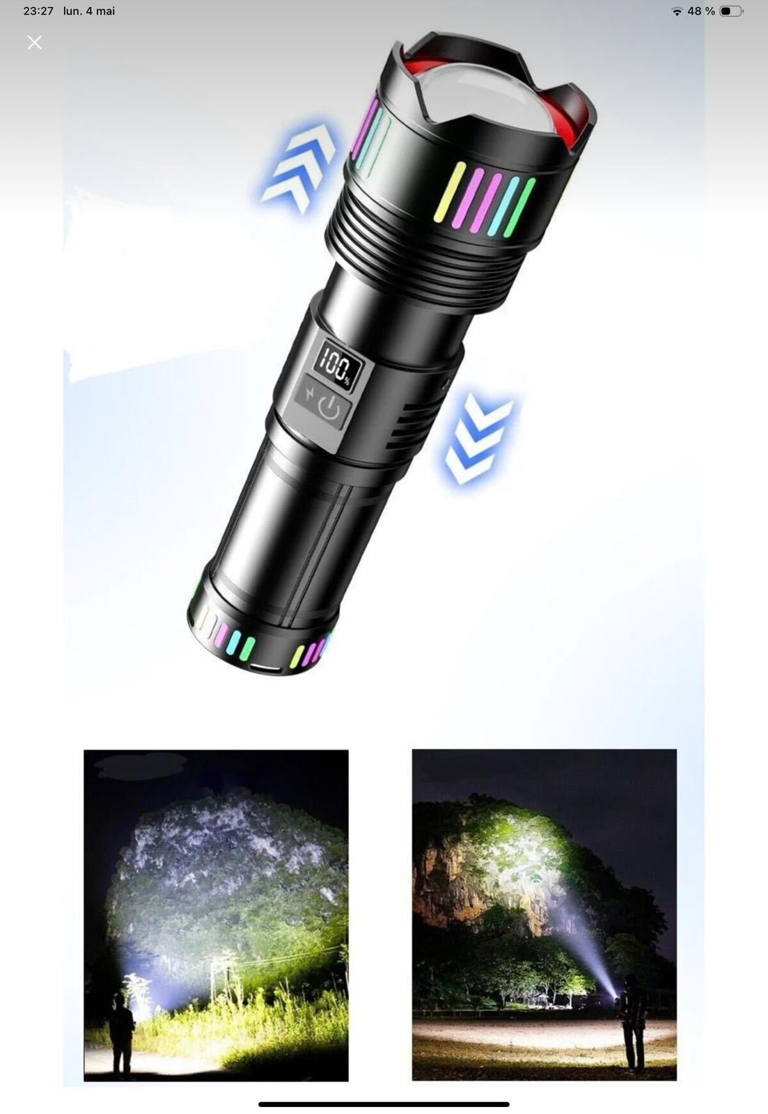 Lanternă metalică profesională cu rază de acțiune 3000m si acumulator 35.200mAh COBA CB-802-1