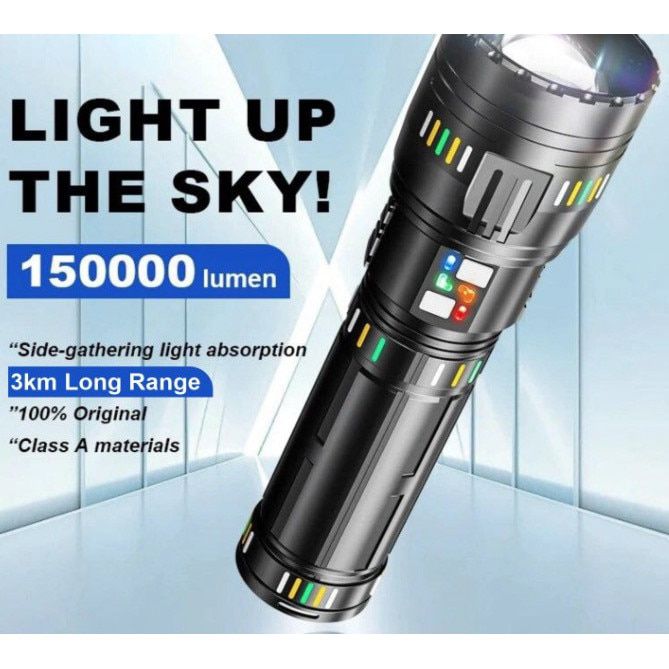 Lanternă metalică profesională cu rază de acțiune 3000m si acumulator 40.000mAh COBA CB-W518