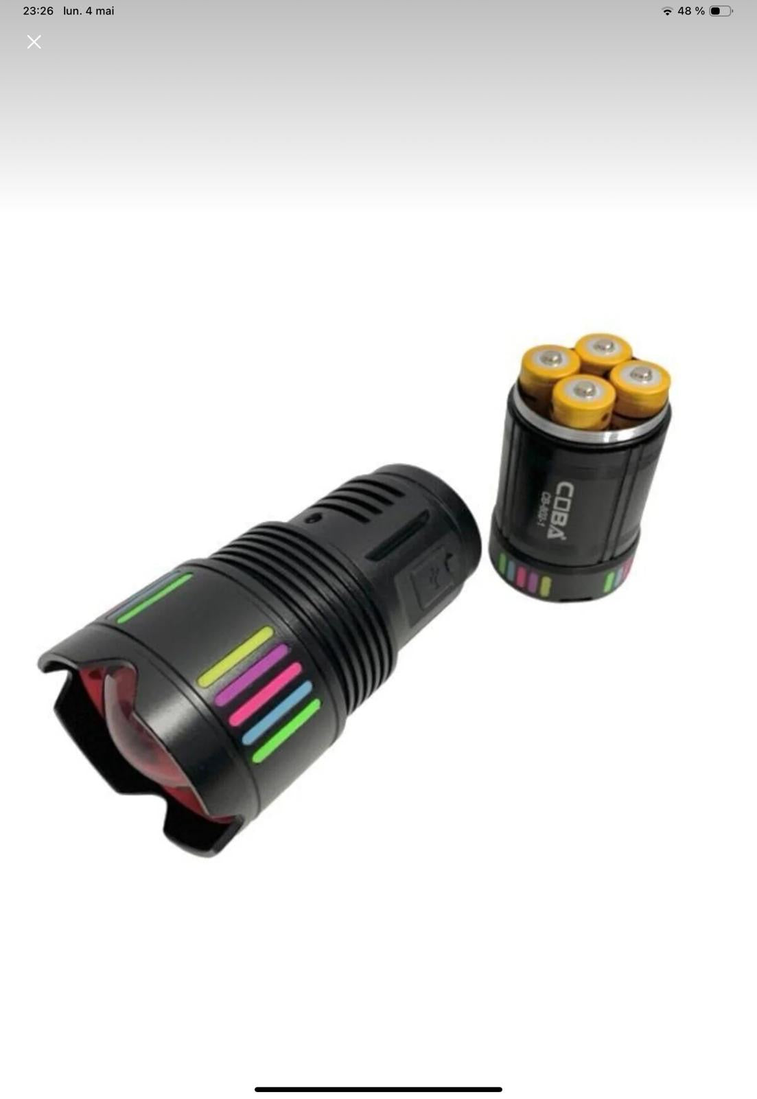 Lanternă metalică profesională cu rază de acțiune 3000m si acumulator 35.200mAh COBA CB-802-1