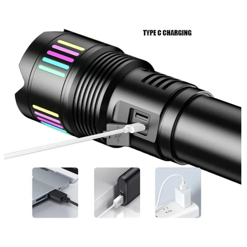 Lanternă metalică profesională cu rază de acțiune 3000m si acumulator 40.000mAh COBA CB-802
