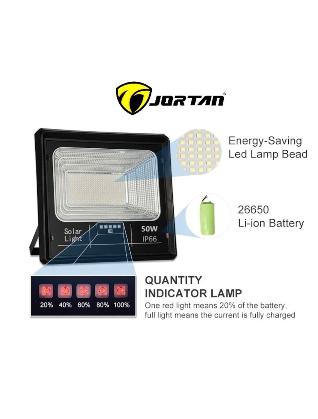 Proiector 50W cu Panou Solar Jortan